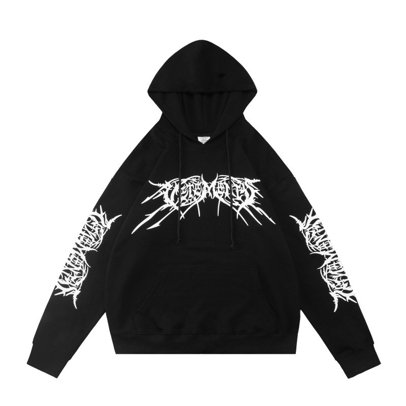 Vetements Hoodie สเวตเตอร์พิมพ์ลายสีเข้มสไตล์ย้อนยุค