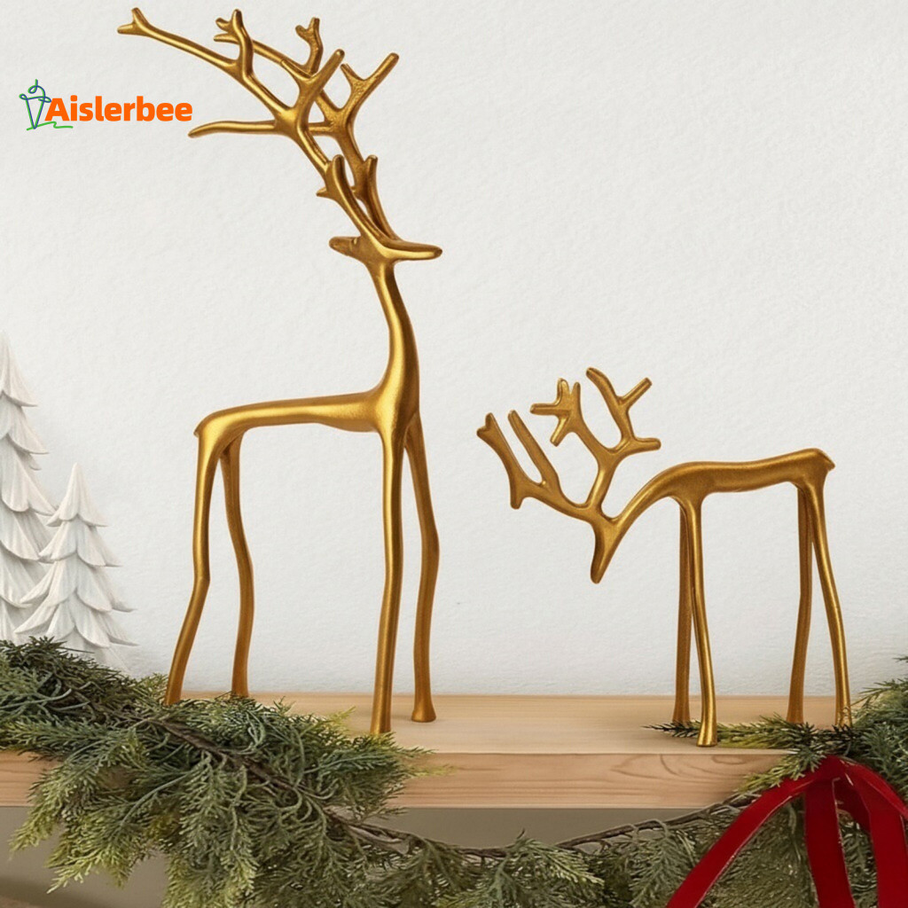 ทางเดิน Reindeer เครื่องประดับทําด้วยมือที่ไม่ซ้ํากัน Handmade Reindeer ตกแต่ง Golden Reindeer รูปปั
