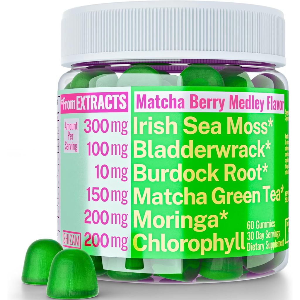 Moringa Irish Sea Moss Chlorophyll EGCg Green Tea Burdock Root Baladderwrack Super Greens Gummies, P