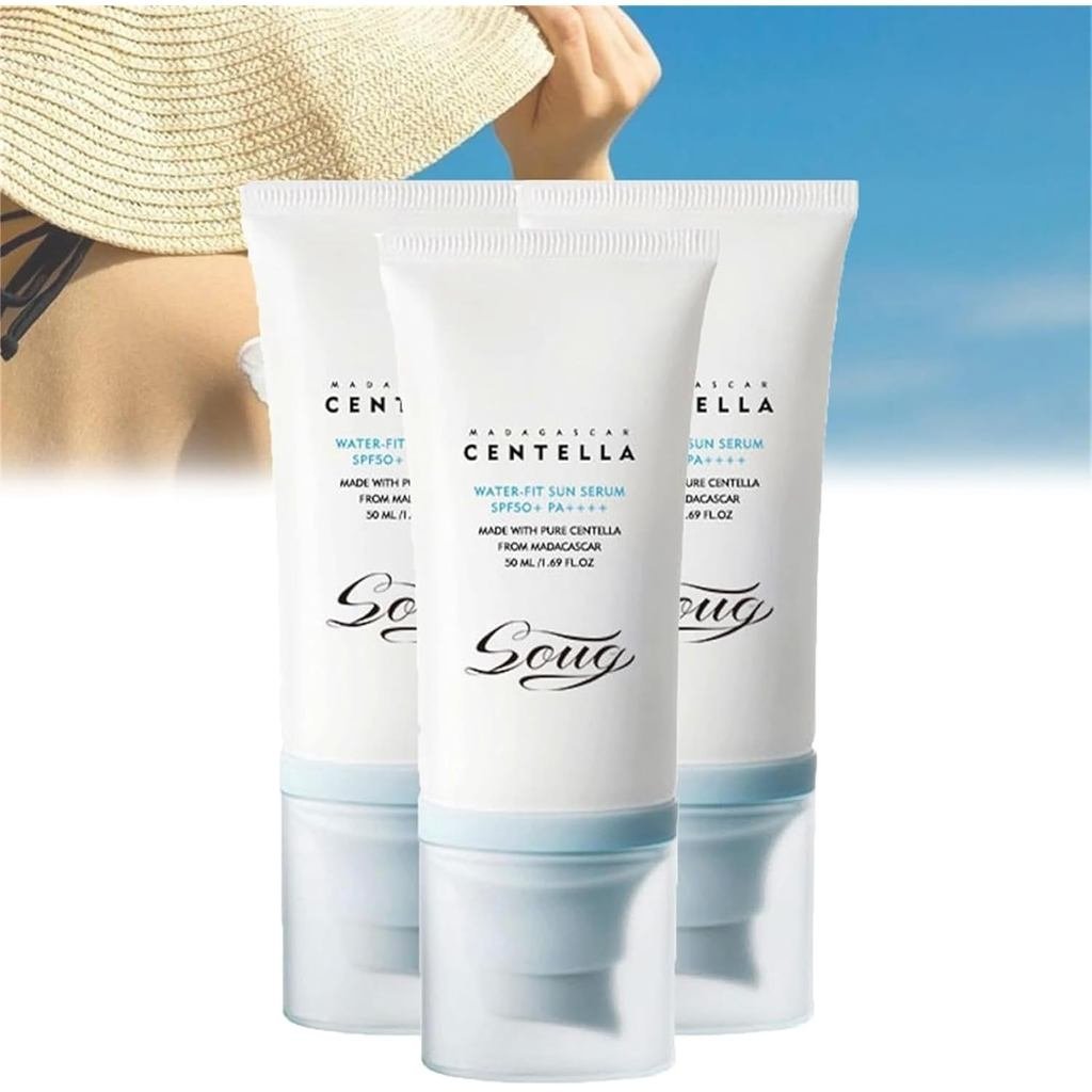 3 ชิ้น Centella Sunscreen SPF 50, Water-fit Sun Serum, Madagascar Centella Sunscreen, Sun Protection