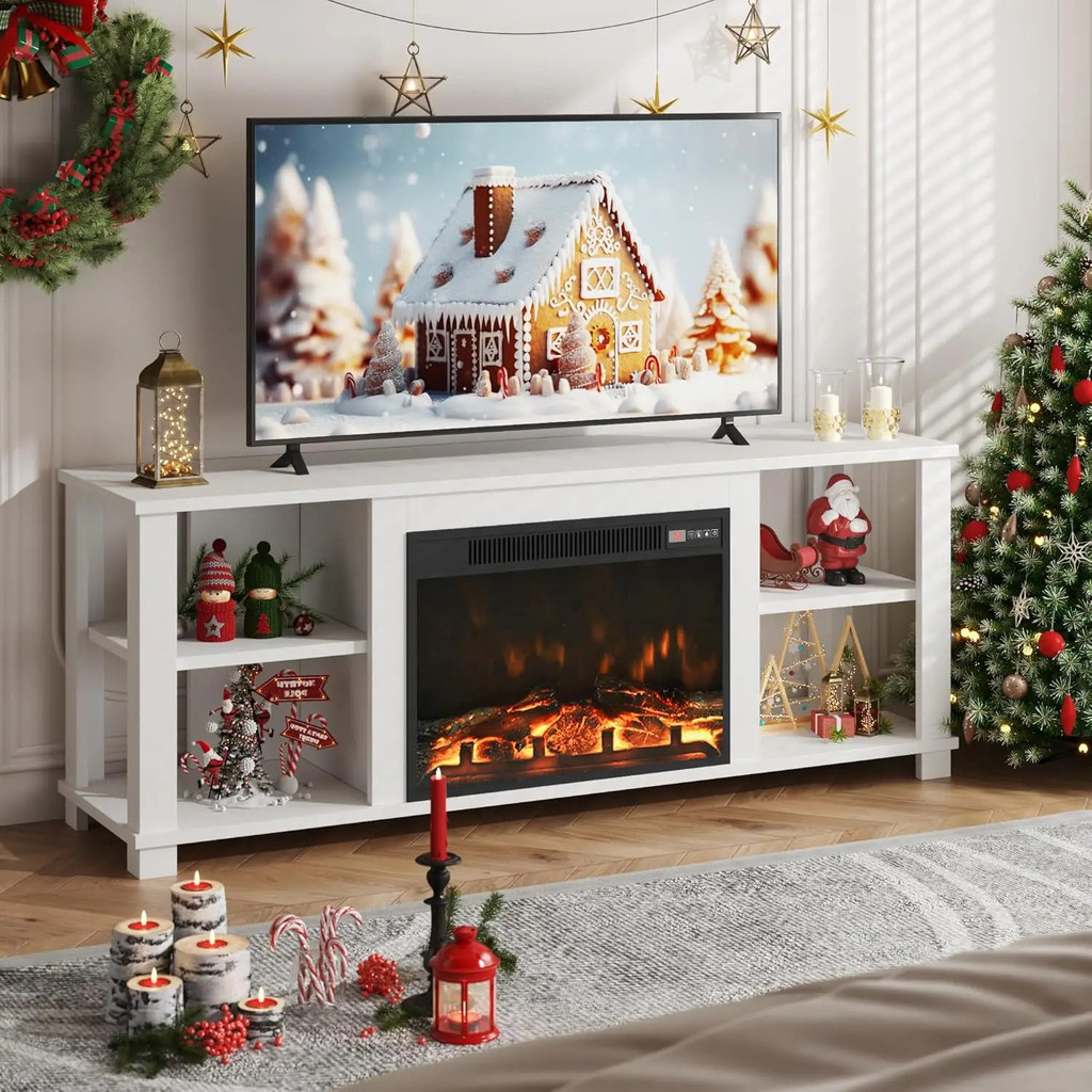 Jummico Fireplace Tv Stand พร้อมเตาผิงไฟฟ้า 23 อัน, Entertainment Center Console Table พร้อมชั้นวาง 
