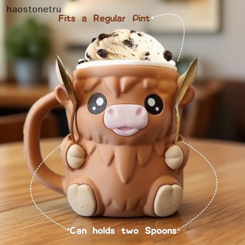 OST Highland Cow Ice Pint Holder, Ice Cream Pint Sleeves Cover 2 Spoon & Handle N