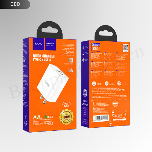 Hoco c80 หัวชาร์จ2ช่อง USB+Typec