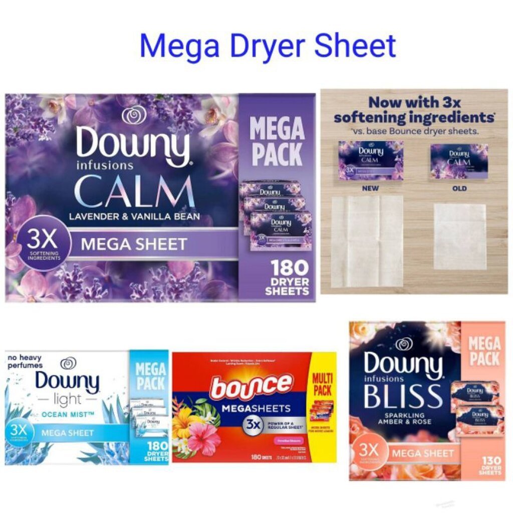 แผ่นหอมอบผ้า ขนาดใหม่ ใหญ่กว่าเดิม Downy Mega Dryer Sheet แผ่นหอมปรับผ้านุ่ม ใช้ในเครื่องอบผ้า