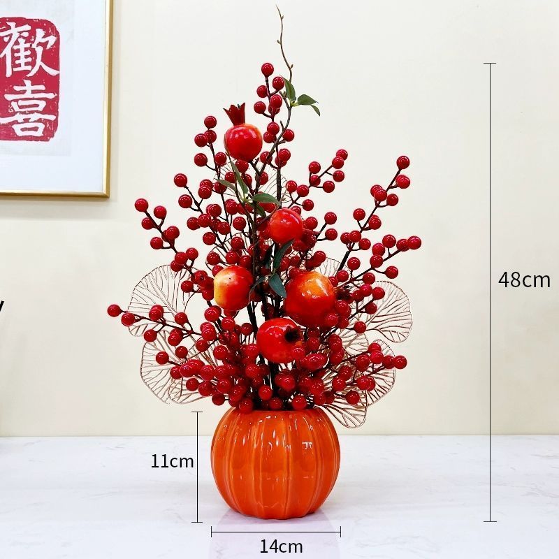ของตกแต่งปีใหม่ดอกไม้และผลไม้ปลอมสีแดง สำหรับตกแต่งบ้านและห้องนั่งเล่นให้น่าอยู่ - รูปที่ 3