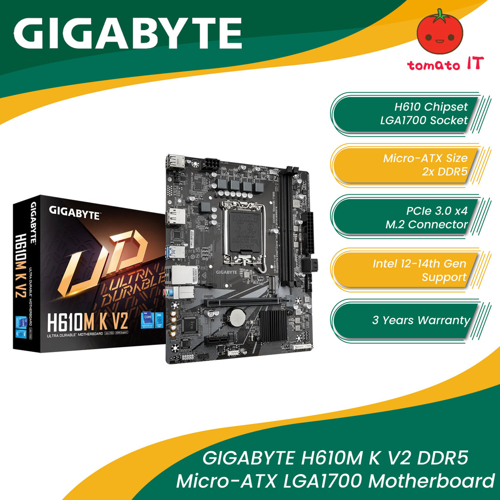 เมนบอร์ด GIGABYTE H610M-K V2 DDR5 LGA1700 Micro-ATX