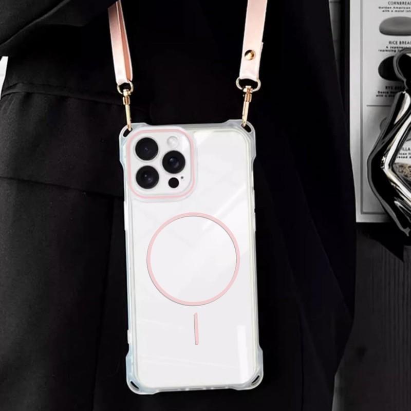 ไร้สายชาร์จแม่เหล็ก Hard PC สําหรับ iPhone 17 Pro Max 16 15 14 13 Crossbody Starp ปรับ Lanyard Clear กันกระแทก