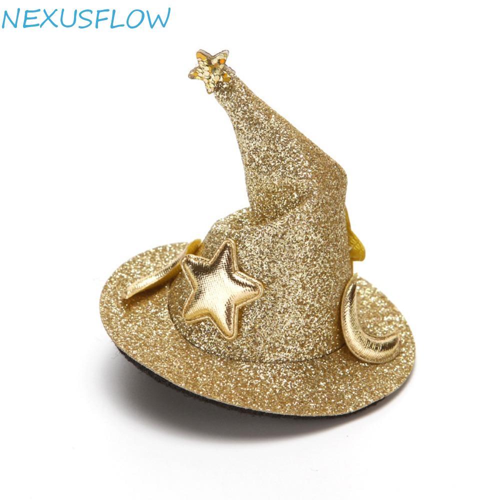 NEXUSFLOW Bent Hat กิ๊บติดผม, Barrette Cute Witch Hat Hairclips, Funny Decorative Wizard Hat Moon Ca
