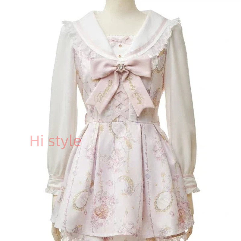 Jirai kei Lizlisa ชุดกางเกงขาสั้นแขนยาวพร้อมโบว์ขนาดใหญ่