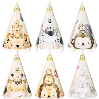 6ชิ้นป่าซาฟารีสัตว์หมวกสิงโตลิงเทศกาลธีมพรรคหมวกหมวกสําหรับเ…