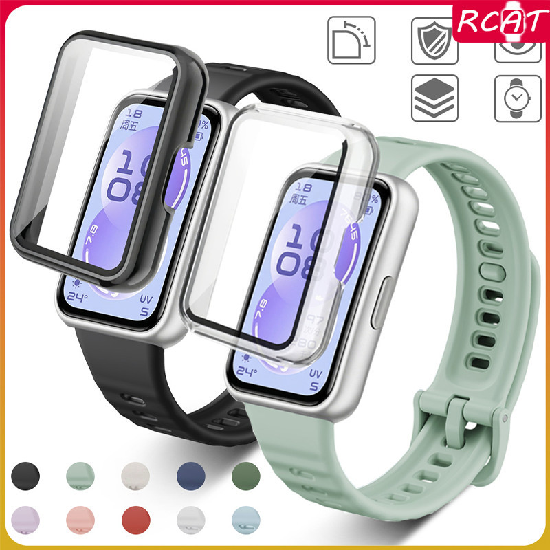 กรณีสายซิลิโคน for Huawei Band 11/Huawei Band 11 Pro สายรัดข้อมือยางอ่อนฝาครอบคลุมหน้าจอ PC กรอบกันชนสายรัดข้อมือปรับได้