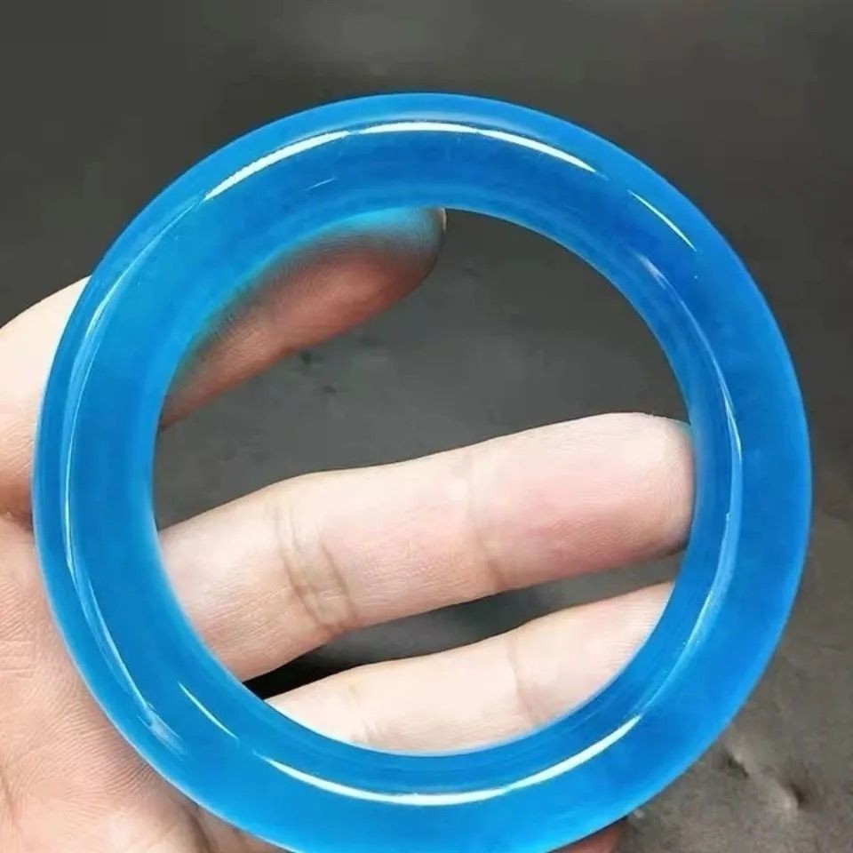 Ii Myanmar Laokeng A-Grade Jadeite สี Ice Aquamarine สร้อยข้อมือผู้หญิงรอบบาร์ Royal Blue Fat Round 