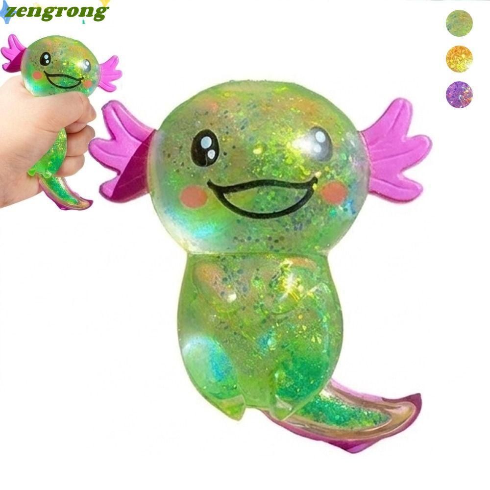 ZENGRONG Squishy Stress Glitter, Soothing Texture Glitter Axolotl Squishy ของเล่น, รูปร่างน่ารัก Sug