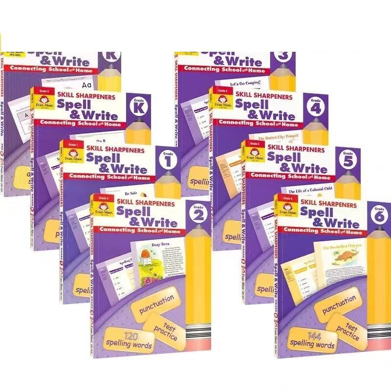 JJYJJEvan Moor Skill Sharpeners Spell & Writing Grade Pre K/ K/1/2/3/4/5/6 โรงเรียนอนุบาล-นักเรียนชั