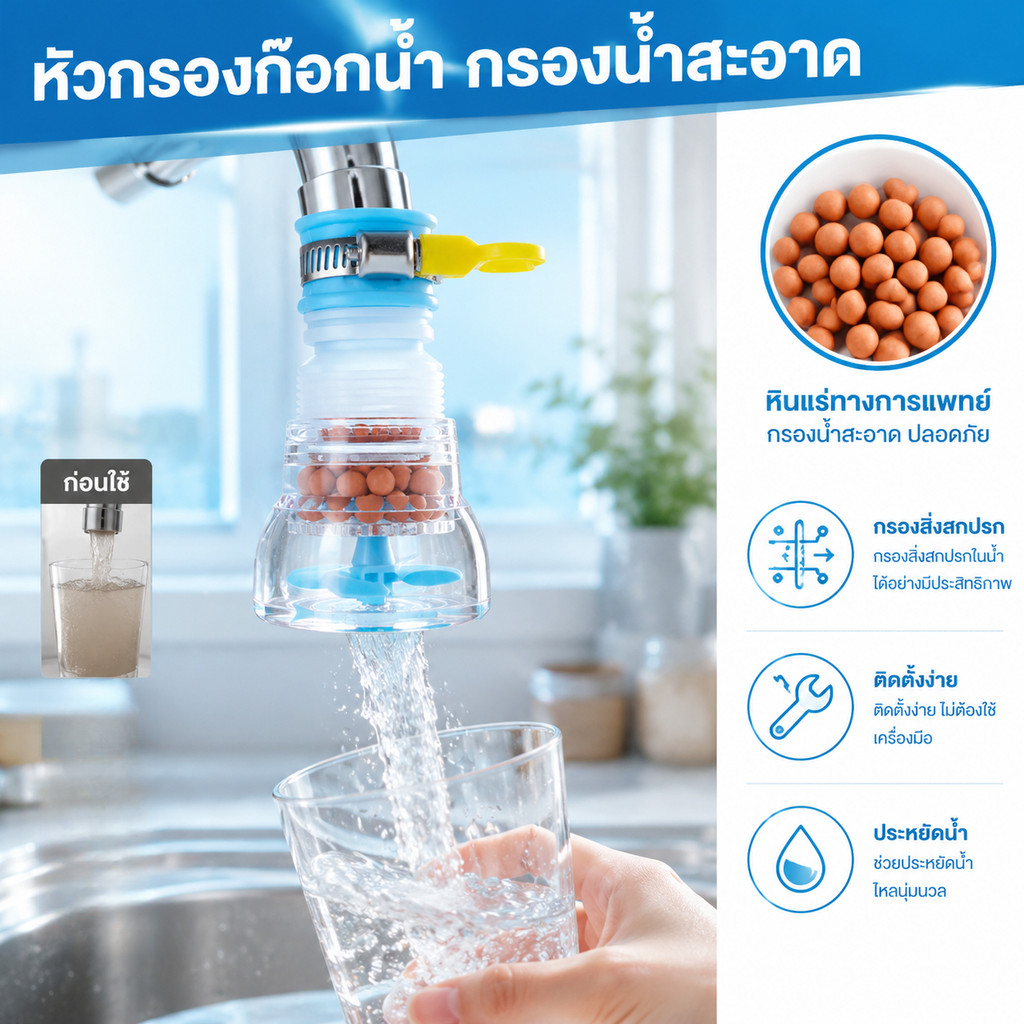 🔥พร้อมส่งในไทย🔥กรองน้ํากระเด็น ก๊อกน้ํา ฝักบัว กรองน้ําประปา ห้องครัว เครื่องกรองน้ํา สปริงเกลอร์ กรองน้ํา
