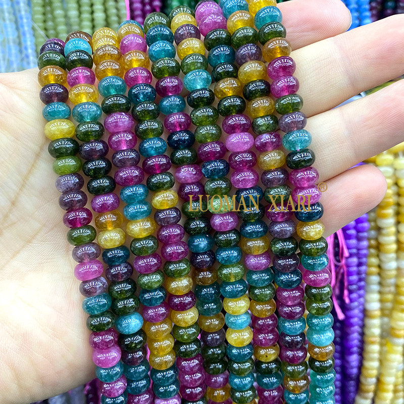 5x8 มม.หินธรรมชาติ Rondelle ทัวร์มาลีนที่มีสีสัน Abacus รอบหลวมลูกปัดสําหรับเครื่องประดับทํา Diy สร้อยข้อมืออุปกรณ์เสริม