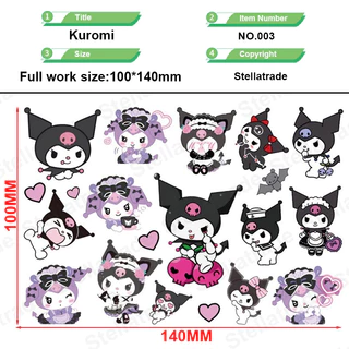 Sanrio Kuromi การ์ตูนน่ารัก UV DTF สติ๊กเกอร์กันน้ํา Transfer Decal พร้อมพื้นผิวคริสตัล