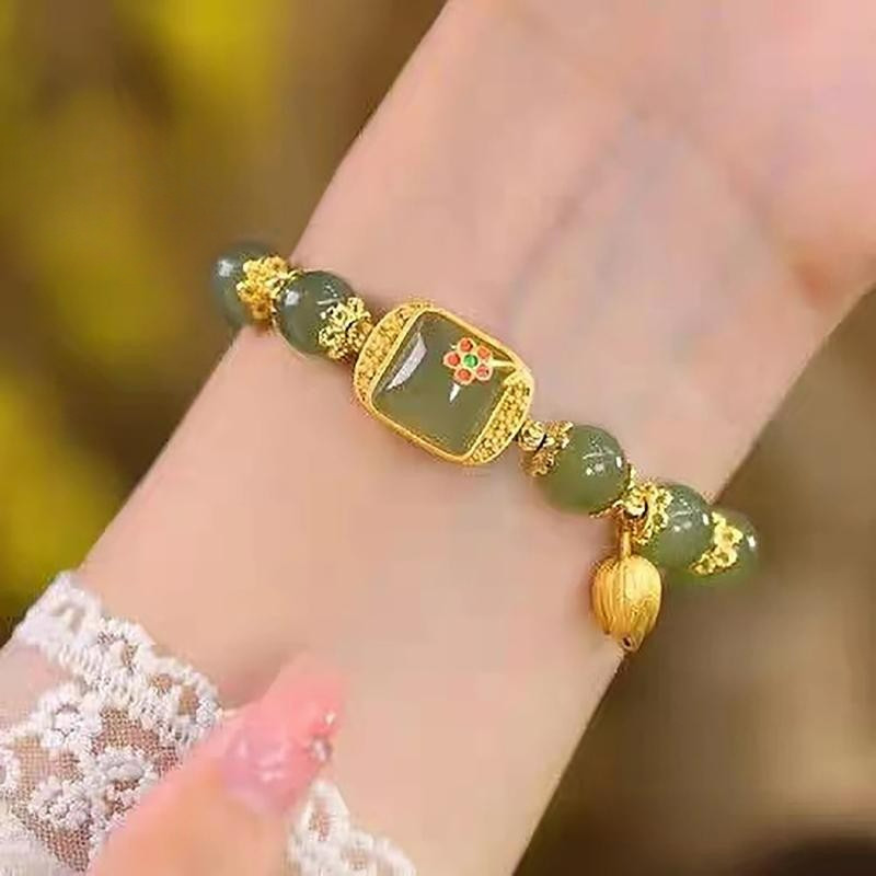 สร้อยข้อมือหยกสแควร์น้ำตาลอัญชัน สไตล์จีนหรูหรา พร้อมลายละเอียดประณีต สำหรับคนที่ชอบของหายากและมีค่า
