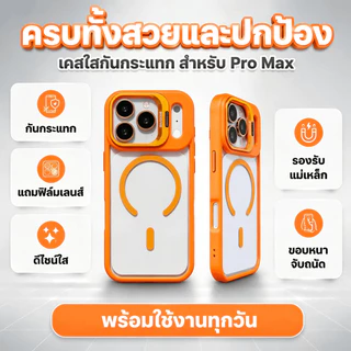 เคสใสขอบสี MagSafe iPhone 17 17 Air 17 Pro 17 Pro Max 16 15 14 13 12 11 กันกระแทก ขาตั้งแม่เหล็ก หมุนได้ 180° ขอบยกสูง ป้องกันหน้าจอและเลนส์ แถมฟิล์มเลนส์