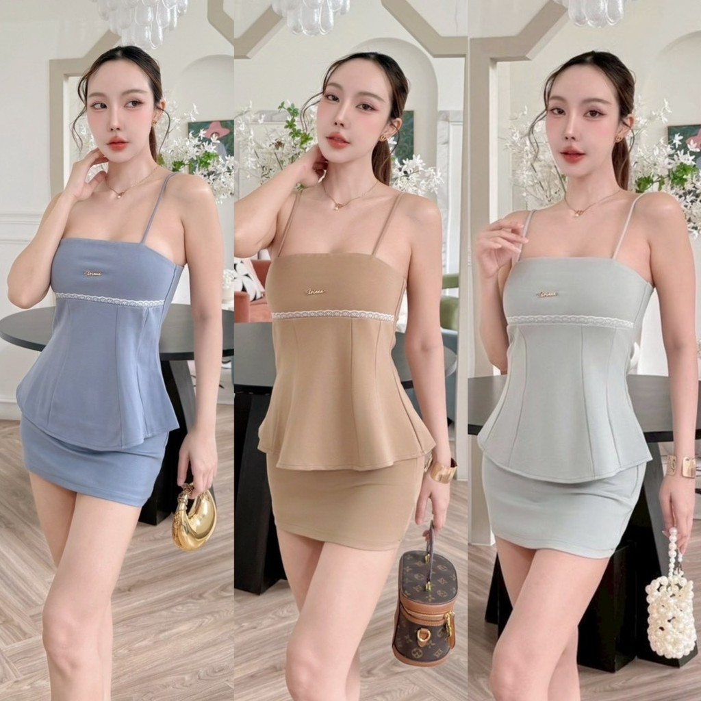 S66 ชุดเซ็ตเสื้อสายเดี่ยว แมทกระโปรงกางเกง