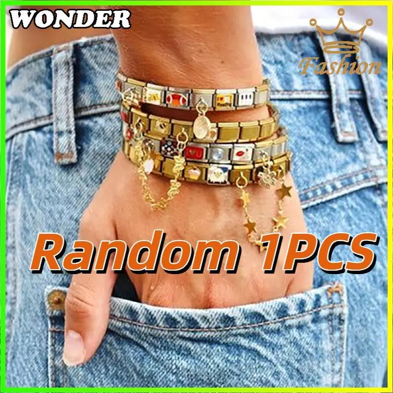 สุ่ม 1 ชิ้นอิตาเลี่ยน Charm สร้อยข้อมือ Fit 9 มม.สร้อยข้อมือสแตนเลสเครื่องประดับทําอุปกรณ์เสริม DIY Retro บุคลิกภาพโมดูลสร้อยข้อมือ