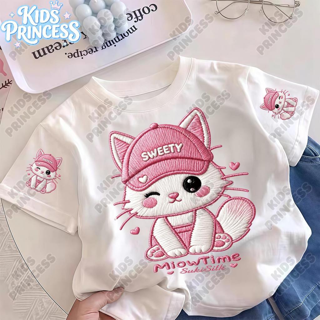 COD(จัดส่งตลอด 24 ชั่วโมง)KIDS PRINCESS เด็กใหม่เสื้อยืดแขนสั้นการ์ตูนพิมพ์รอบคอด้านบน D394