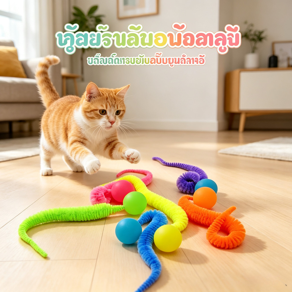 แมวของเล่นแบบโต้ตอบ ทิคเคิลแมวลูกบอลเด้งที่มีสีสันอุปกรณ์สัตว์เลี้ยงปริศนาล้อเล่นในร่มหนอนแมวหนอนผีเสื้อของเล่นยางยืด