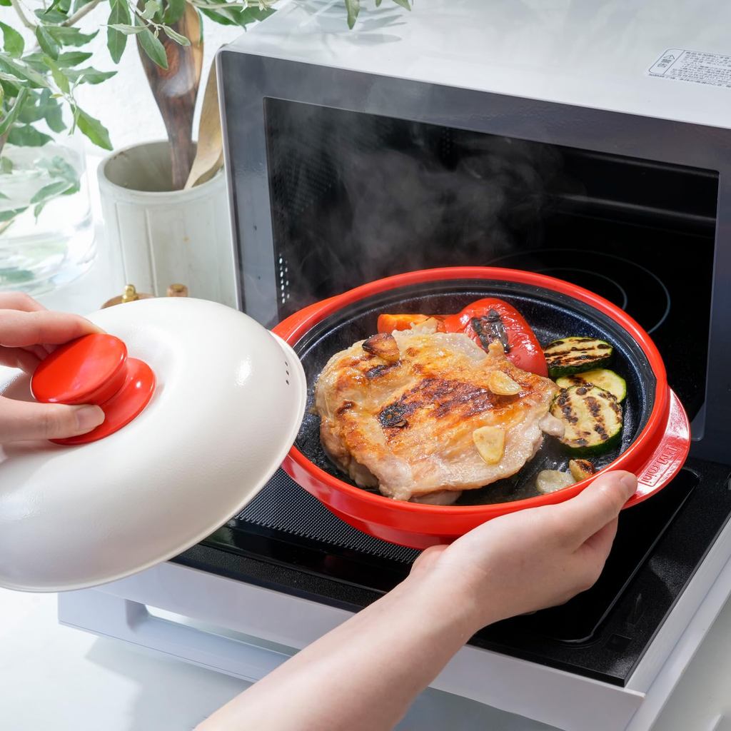 [Official] RANGEMATE PRO (Red) Microwave Cooking Utensil with Recipe Book [Patented Technology] Gril