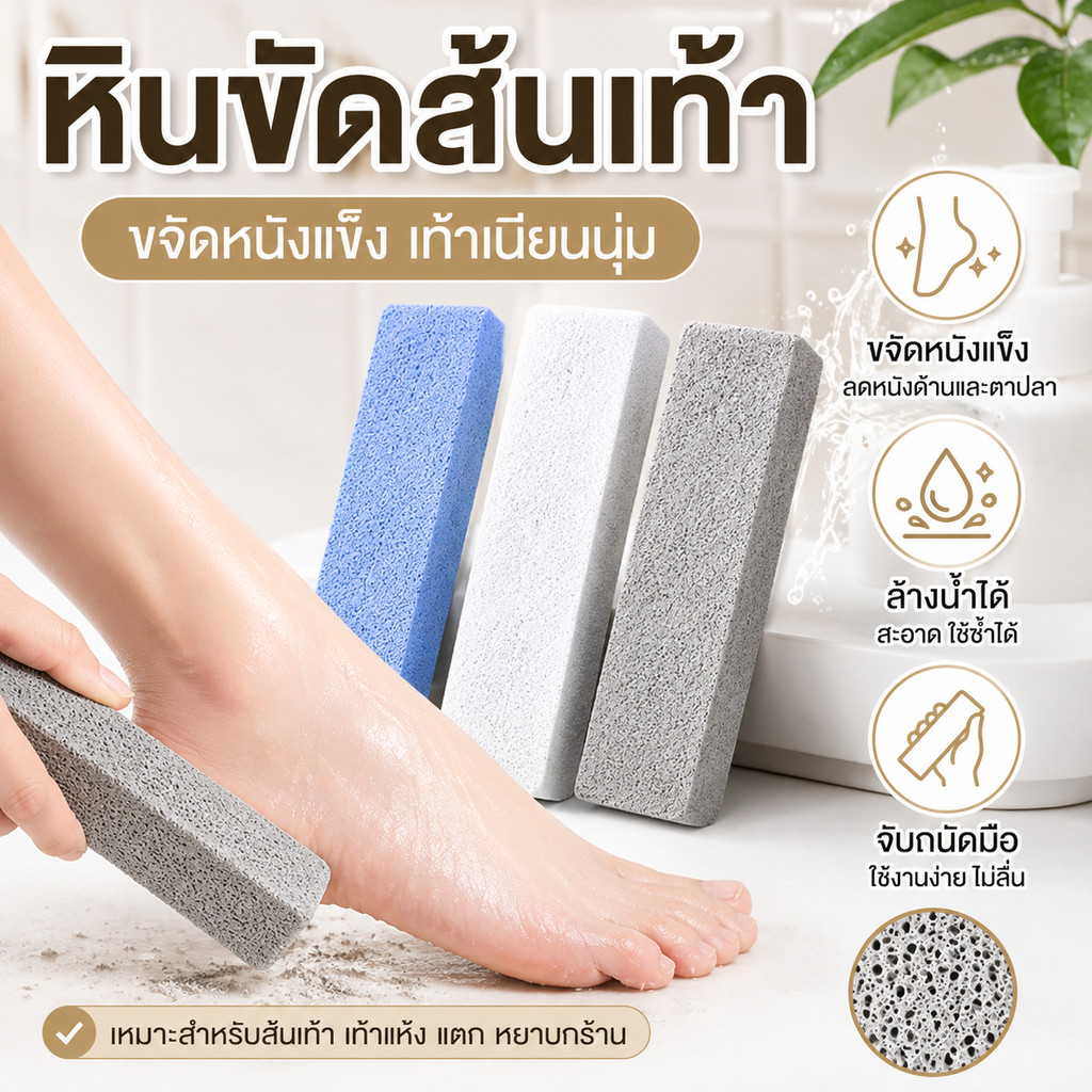 ที่ขัดส้นเท้า หินขัดเท้าแบบแท่ง หินภูเขาไฟ ขัดผิวหยาบ หนังแข็ง ส้นเท้าแห้งแตก จับถนัดมือ ใช้ซ้ำได้
