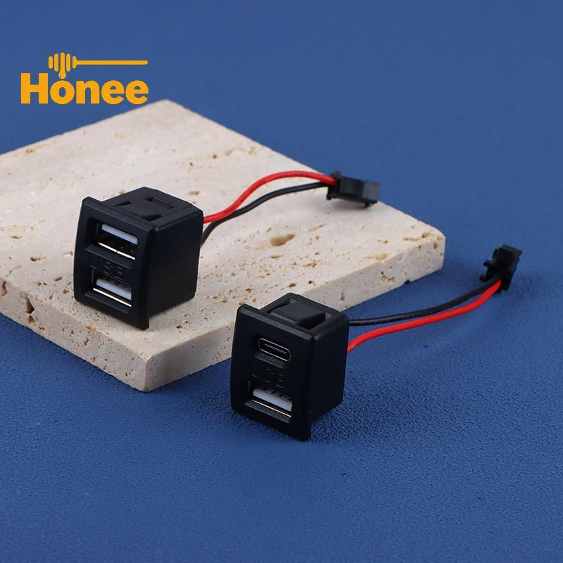 [Honee] 1 ชิ้น USB ฐานหญิง Type-C Bla Double-Layer Soet USB A โคมไฟหญิงชาร์จ Soet Power Soet พร้อมขั้วต่อสายเคเบิล Nice