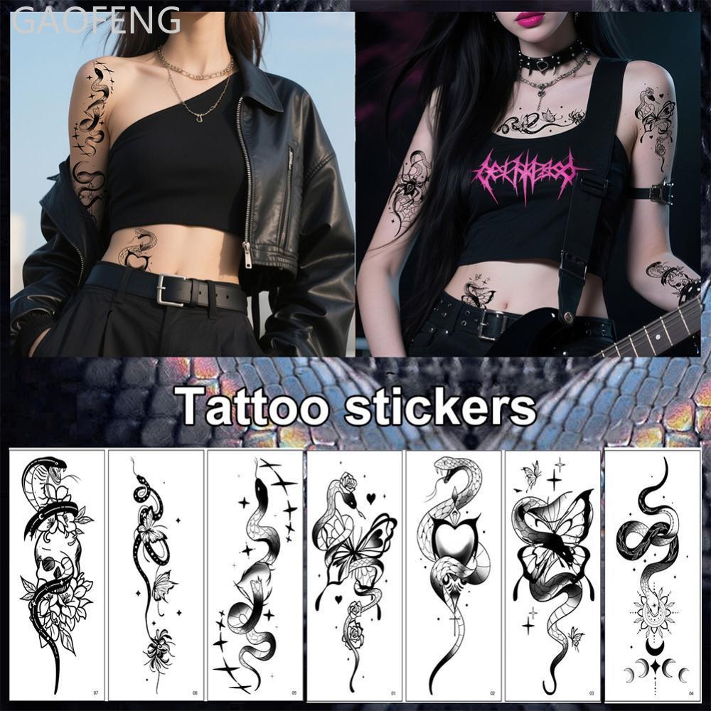 GAOFENG Dark Snake Butterfly รอยสักชั่วคราวสมจริง Skull Sleeve Body Art สติกเกอร์กันน้ํา 3-5 วันสักป