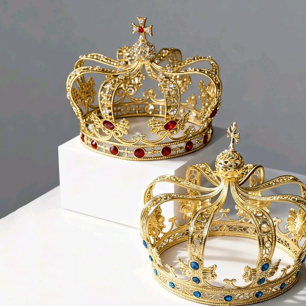 King Crown Retro Gem Headdress ผู้ชาย Prom Performance Accessories Unisex Prince Crown 26..อิคุค