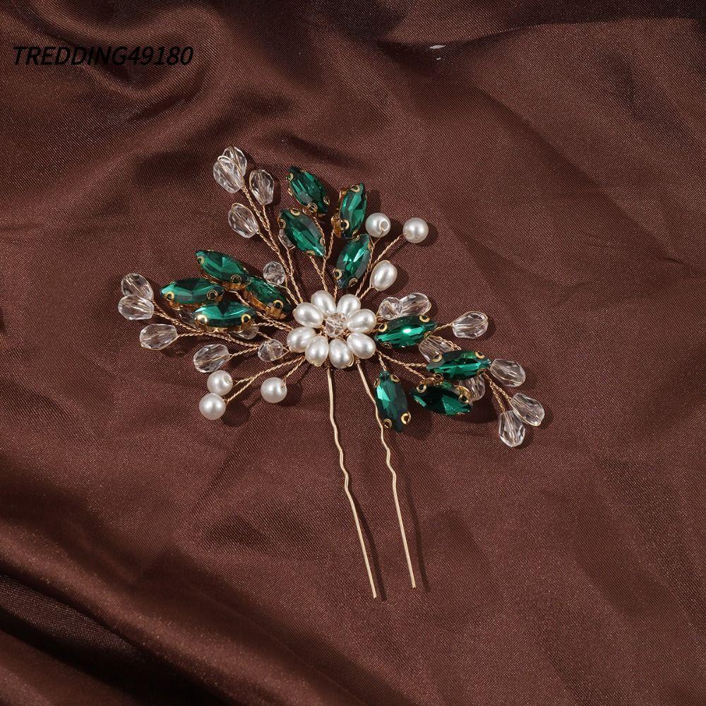 TREDDING49180 ดอกไม้ Leaf Headbands เครื่องประดับผมงานแต่งงานคริสตัล Tiara คลิปเจ้าสาว
