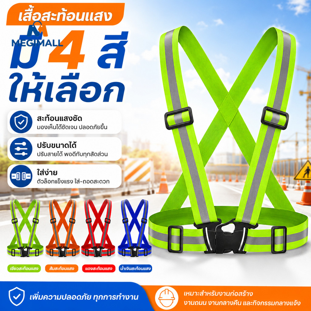 สายรัดสะท้อนแสงเพื่อความปลอดภัย สายรัดเซฟตี้เสื้อกั๊ก ทำงานจราจร สะท้อนแสงได้ดี เข็มขัดสะท้อนแสง