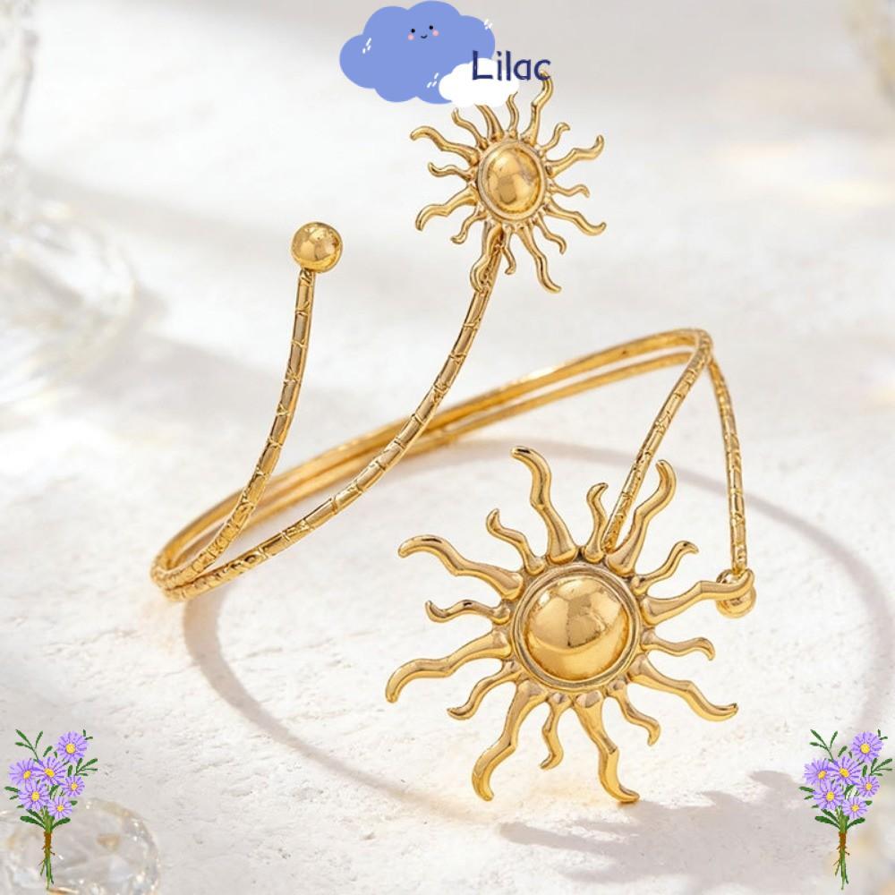 LILAC Upper Arm Cuff Bracelet, Sun Sunflower Open Cuff Armlet, Metal Gold Color Cuff Arm Ring Jewelr