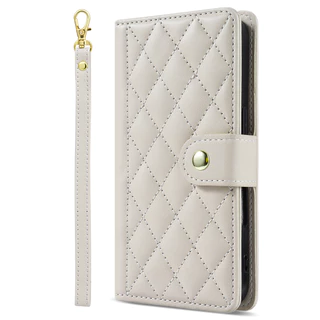 Rhombus Quilted Wallet Flip Case สายรัดข้อมือสําหรับ Samsung S26 Ultra S25 Plus S24 S23 S22 S21