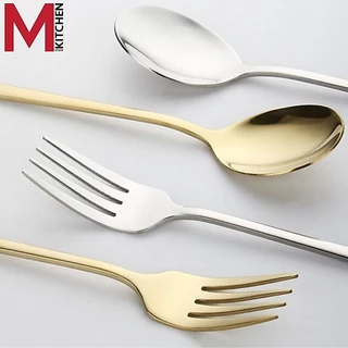 M KITCHEN 1000 ช้อนส้อม ช้อนส้อมเกาหลี ช้อนทอง สแตนเลส 1คู่ (A8)