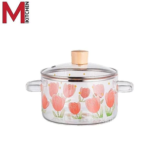 M KITCHEN หม้อ หม้อต้ม หม้อสองหู หม้อแก้วพร้อมหูจับ ขนาด16cm ตั้งบนเตาแก๊สได้