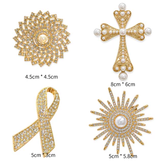 คริสตัลเพิร์ลเข็มกลัดคอลเลกชัน Rhinestone Statement Pins เครื่องประดับแฟชั่น 18 รูปแบบ