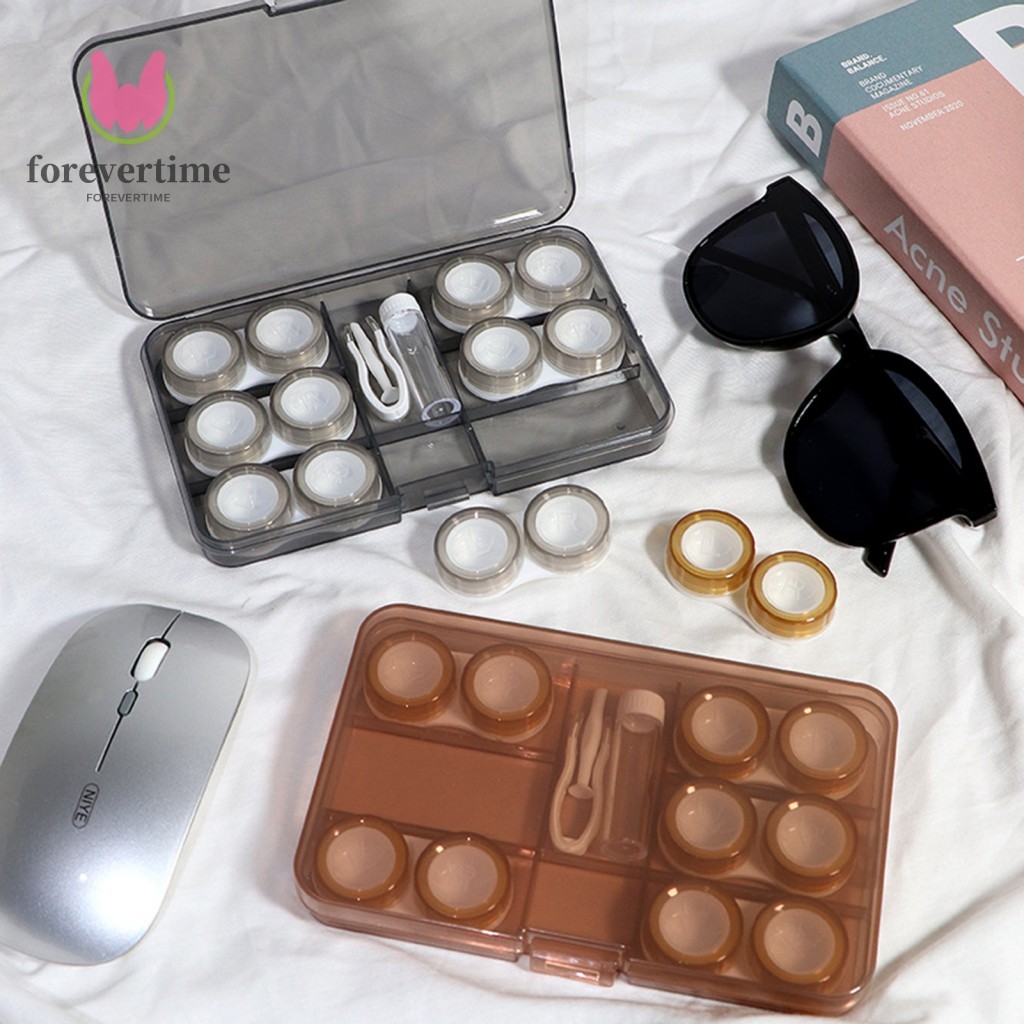 กล่องใส่คอนแทคเลนส์ 6 ชิ้นพร้อมแหนบและ ผู้สมัคร โปร่งใส ซม012 สําหรับที่เก็บเลนส์สี