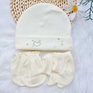 💥พร้อมส่ง หมวก ถุงมือ ถุงเท้าเด็กอ่อน/เด็กแรกเกิดNB สีพื้น 1 set เลือกสีได้ ไม่สามารถเลือกลายปักได้ค่ะ