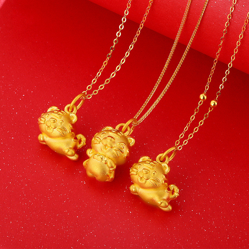 Zodiac Tiger Benming ปีสร้อยคอจี้เสือทองน้อยทองเหลือง Gold-Plated Superman Tiger จี้ Tiger