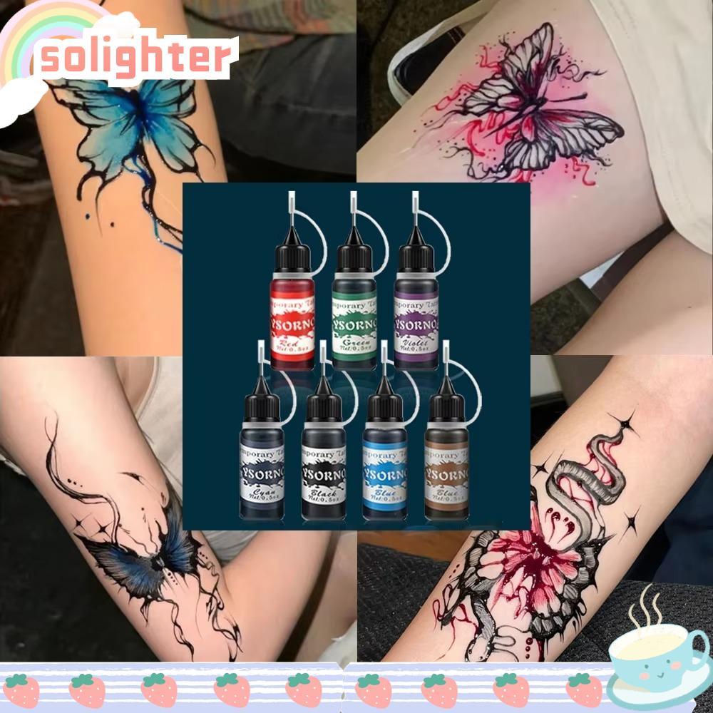 SOLIGHTER กึ่งถาวรปลอมหมึกทั่วไป, Body Art Gloss Tint สี 10ml รอยสักชั่วคราวหมึก, DIY แต่งหน้าอุปกรณ์ความงามเม็ดสี