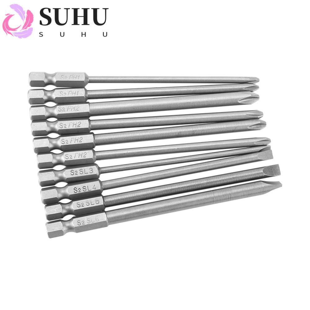 SUHU 10 ชิ้นไขควงชุด Bit, 100 มม.ความยาว S2 เหล็ก Cross Head ไขควง Bits, แม่เหล็กทนทาน 1/4 นิ้ว Hex 