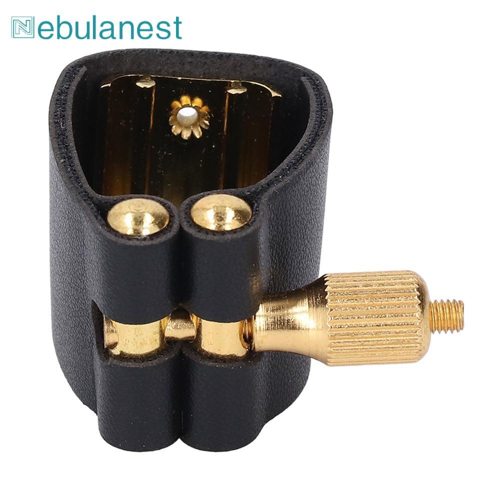 NEBULANEST Alto แซ็กโซโฟนอุปกรณ์เสริม,สีดําหนังและโลหะSax Mouthpiece Ligature,ปรับAlto Sax Ligatureส