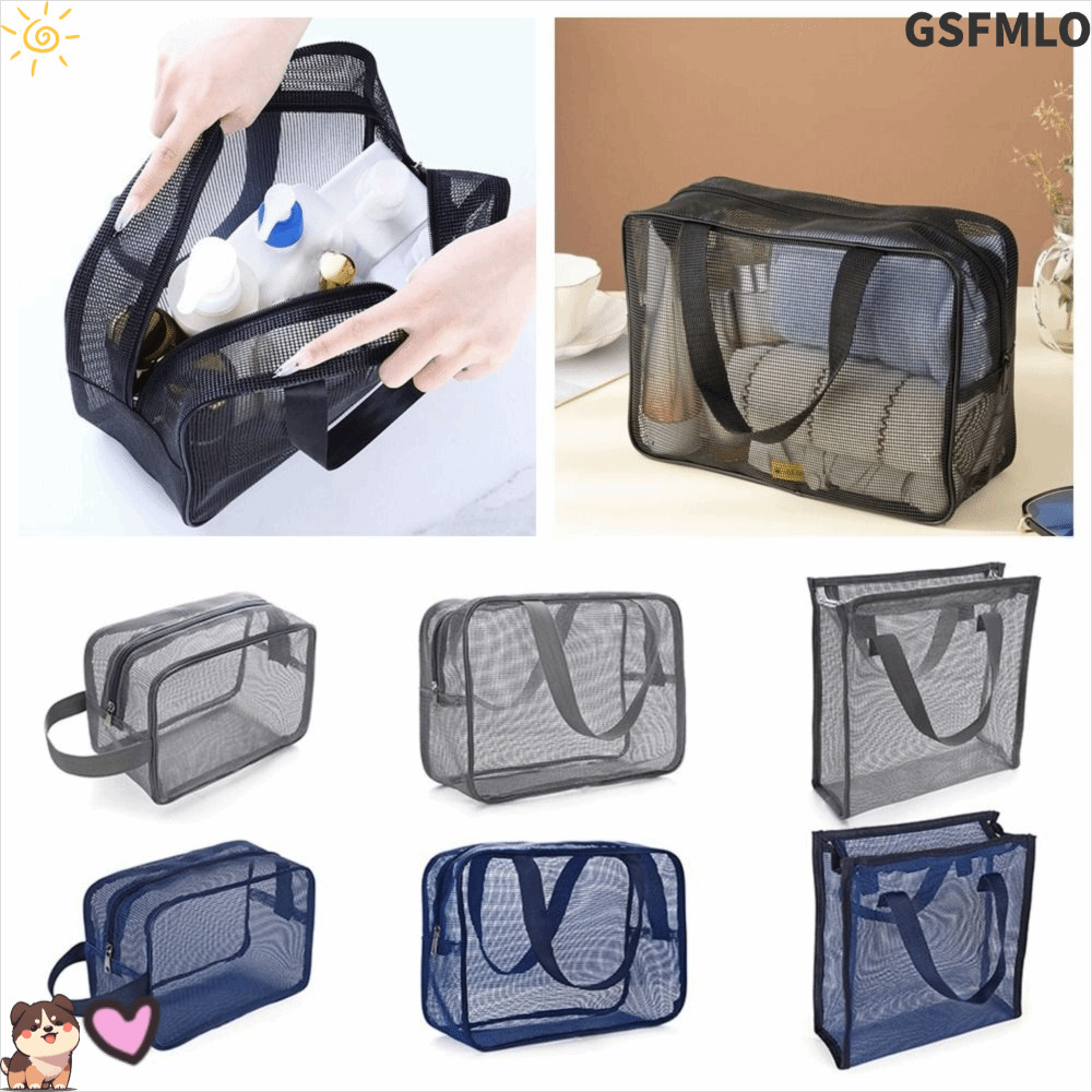 GSFMLO ถุงตาข่ายอาบน้ํา, ตาข่ายชายหาด Handhold Storage Bag, แบบพกพาขนาดใหญ่ Capcity น้ํารั่วพับ Gym Tote Bag ห้องน้ํา Shower Organizer