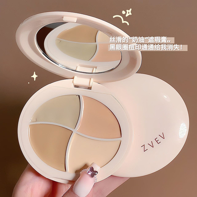 ZVEV สี่สีคอนซีลเลอร์ฝาครอบ Tear Groove Cover Spots Acne Marks Dark Circles กันน้ําถือแต่งหน้าไม่ติด