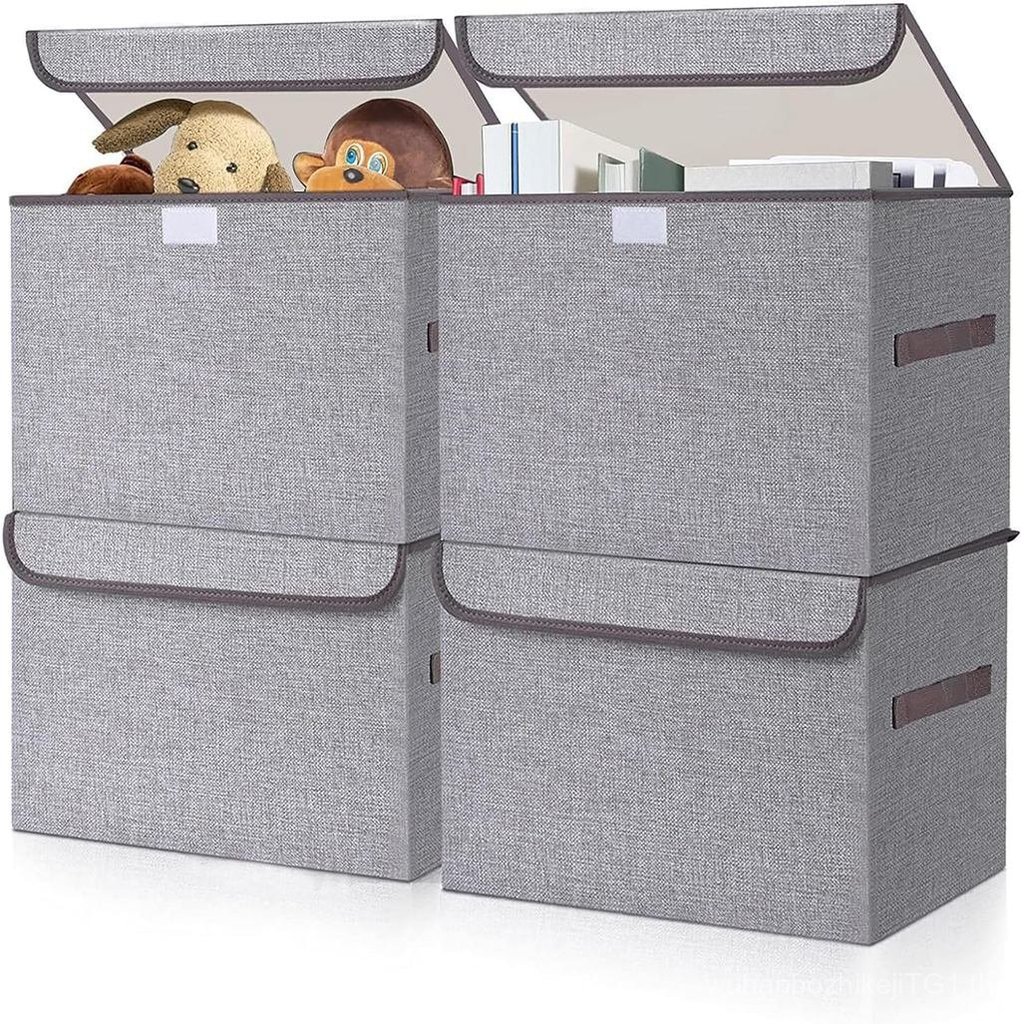 Bagnizer ขนาดใหญ่ 22 Quart ผ้าลินินถังเก็บพับได้ Cube Organizer ตะกร้าพร้อมฝาปิด Flip-Top & Handles,