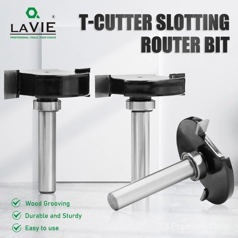 (Hot) LAVIE 8mm Shank T-Slot Router Bit พร้อมแบริ่ง - Double Edge Grooving C08318FX4 CULJ