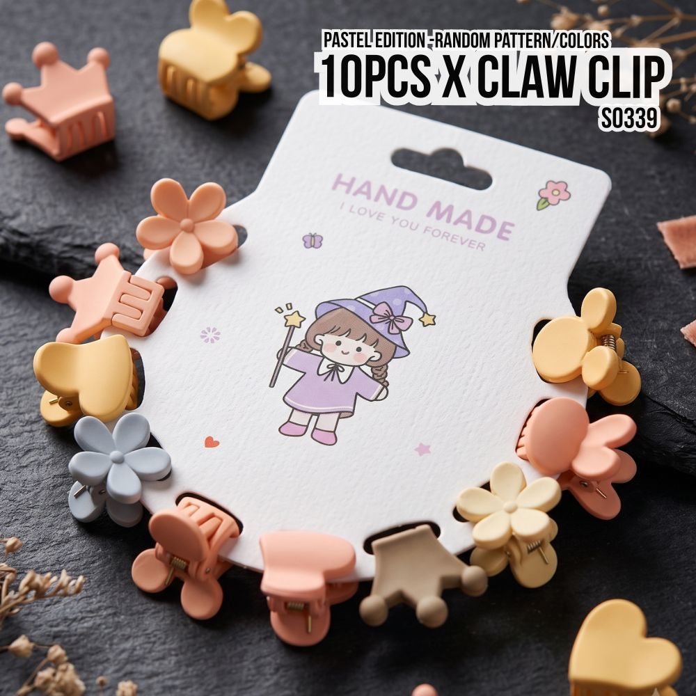 S0339 (เซ็ต 10 ชิ้น) กิ๊บหนีบผมจิ๋ว กิ๊บงับ Claw Hair Clip โทนพาสเทล เกาหลี คละแบบ/สี กิ๊บติดผมเด็ก